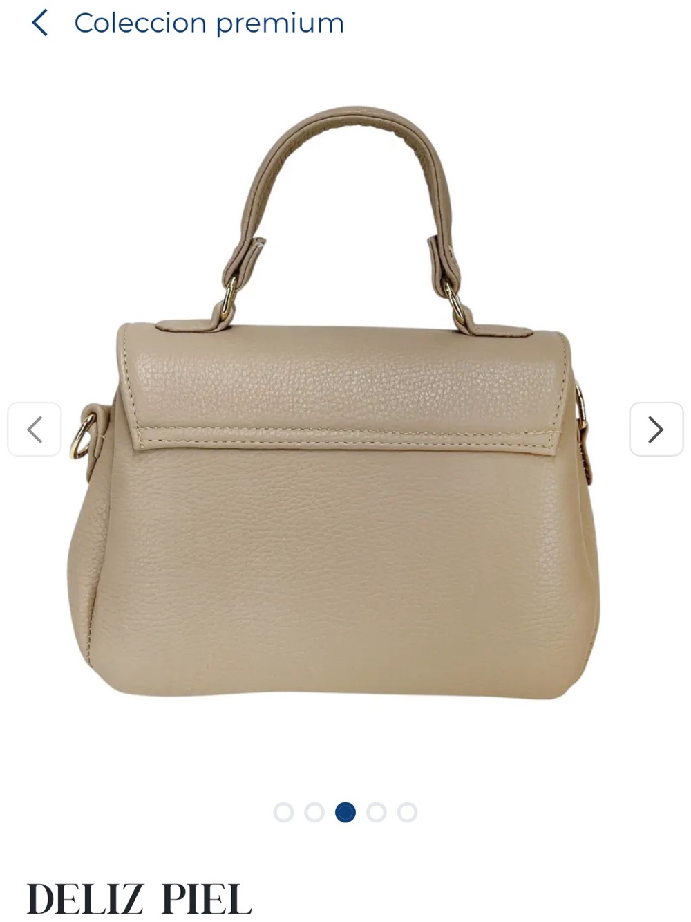 MEXICANA Leather Beige Top-Handle Satchel with Gold Accent, Crossbody - Picture 4 of 8
